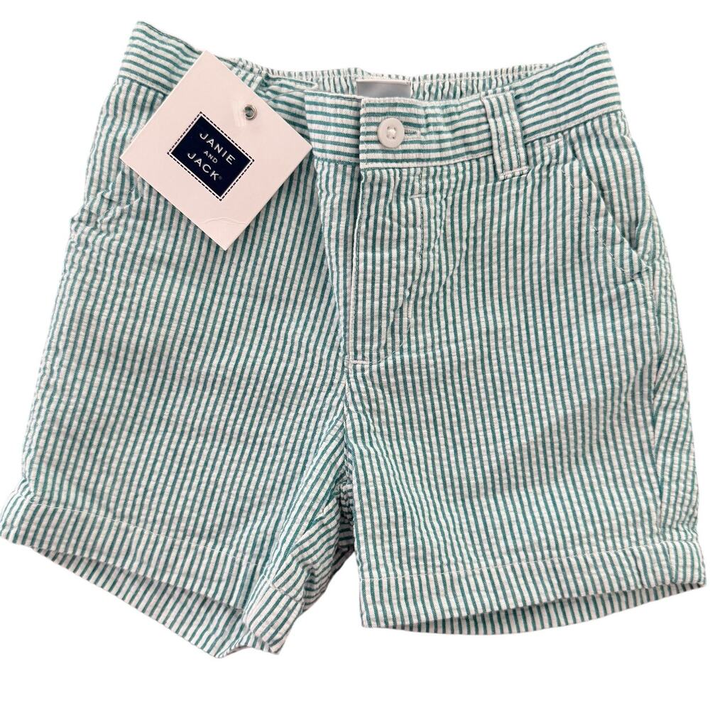 NWT Janie and Jack Baby Shorts 3–6 Months Green Striped Seersucker Cotton Summer